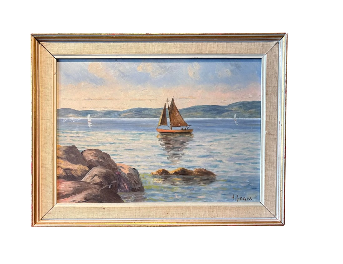 Vintage Seascape Oil Painting on Board in Original Frame - 5