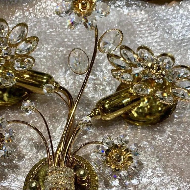 Crystal Palwa Sconce, Wall Light, Vintage Hollywood Regency 24 Karat Gold, 1960s - 2