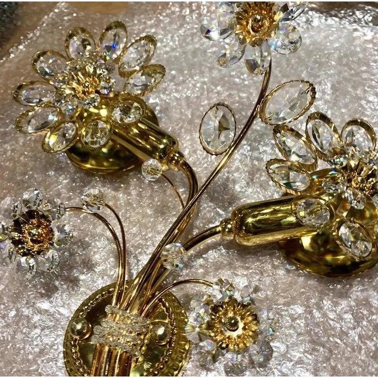 Crystal Palwa Sconce, Wall Light, Vintage Hollywood Regency 24 Karat Gold, 1960s - 3
