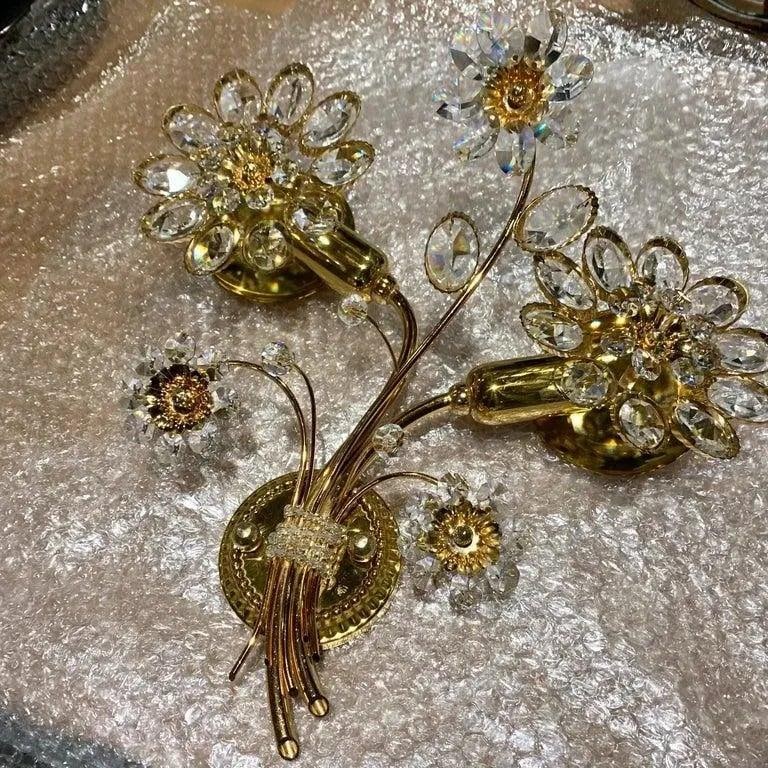 Crystal Palwa Sconce, Wall Light, Vintage Hollywood Regency 24 Karat Gold, 1960s - 4