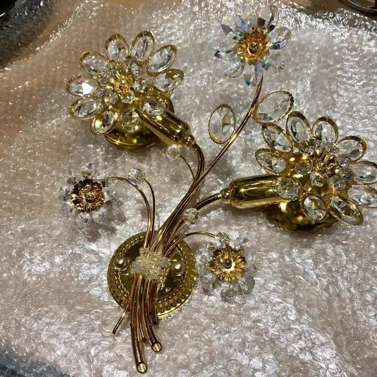 Crystal Palwa Sconce, Wall Light, Vintage Hollywood Regency 24 Karat Gold, 1960s - 5