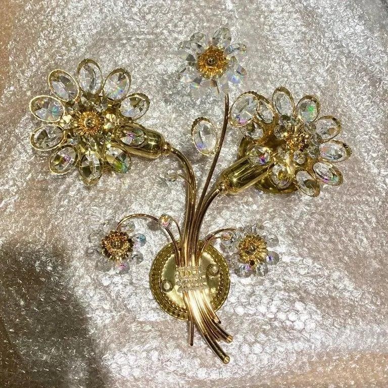 Crystal Palwa Sconce, Wall Light, Vintage Hollywood Regency 24 Karat Gold, 1960s - 8
