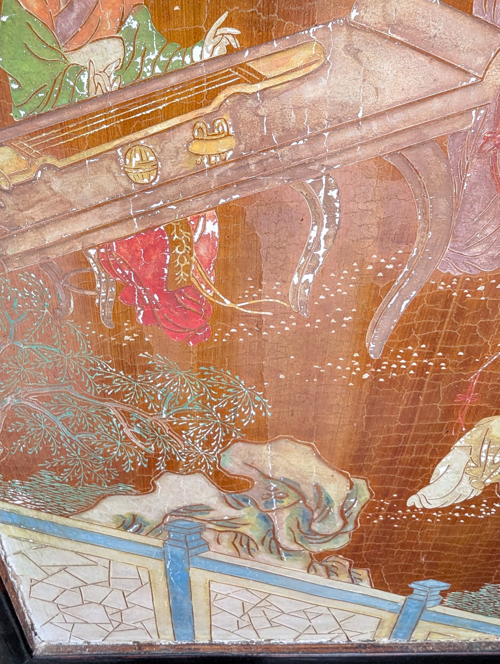 1940s Chinese Coromandel Four Panel Hand Painted Folding Screen /Partition - 11