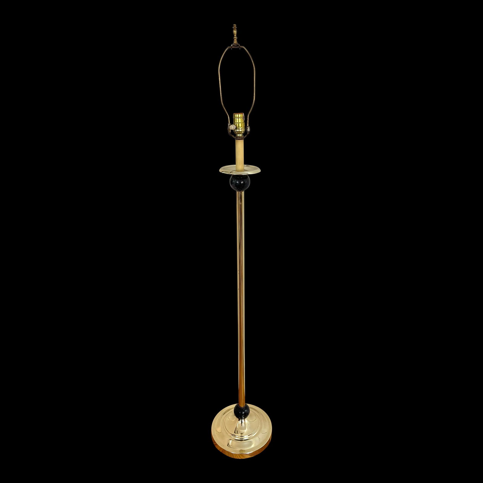 1970s Brass Floor Lamp With Marble Orbs and Black Shade - 2