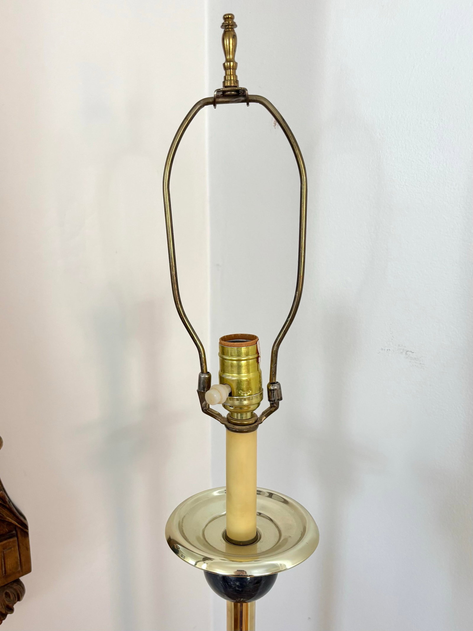 1970s Brass Floor Lamp With Marble Orbs and Black Shade - 4