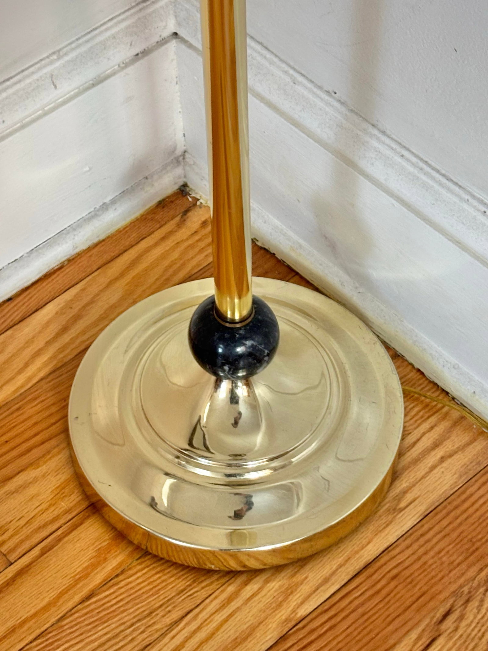 1970s Brass Floor Lamp With Marble Orbs and Black Shade - 8