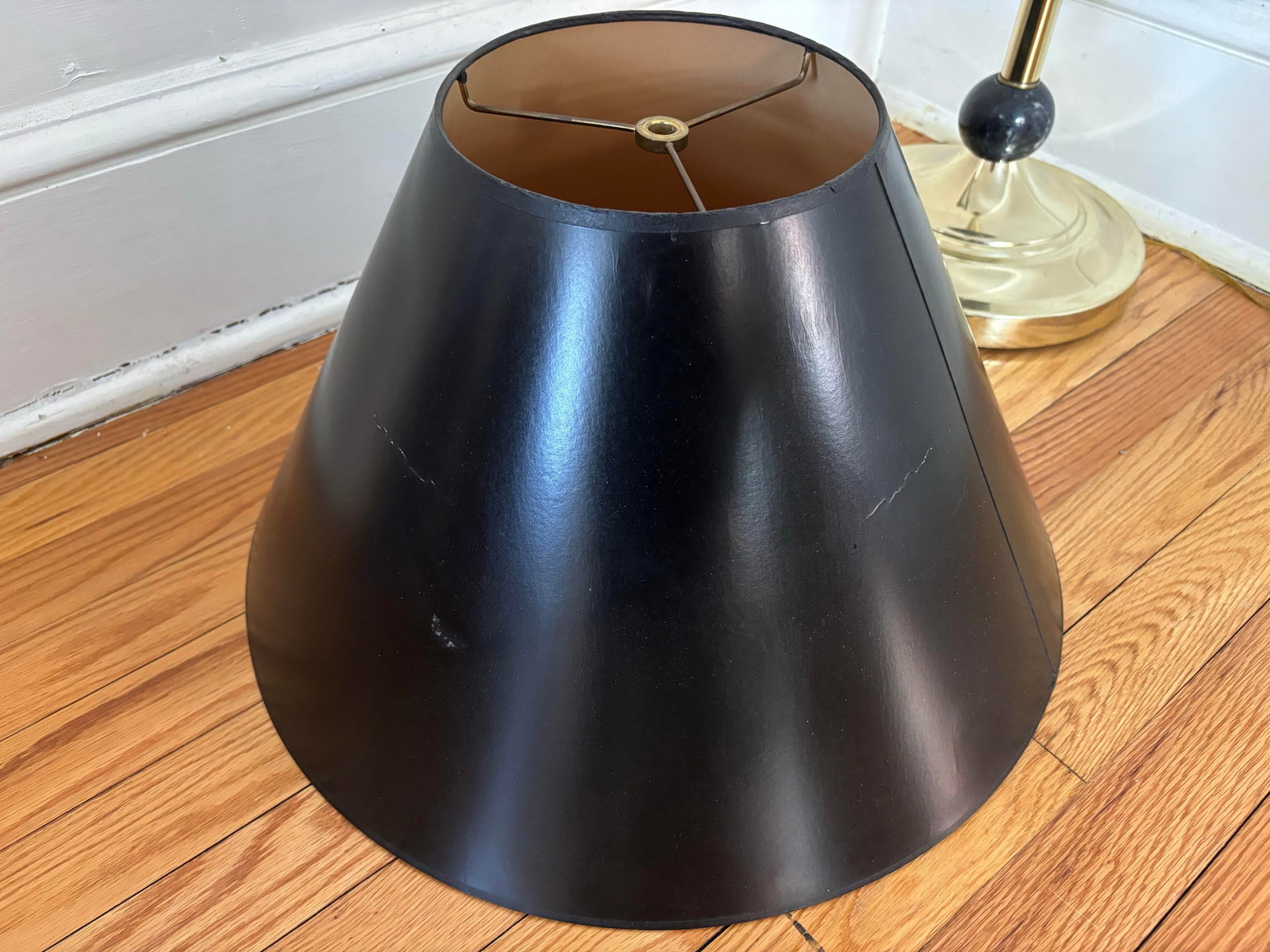 1970s Brass Floor Lamp With Marble Orbs and Black Shade - 9