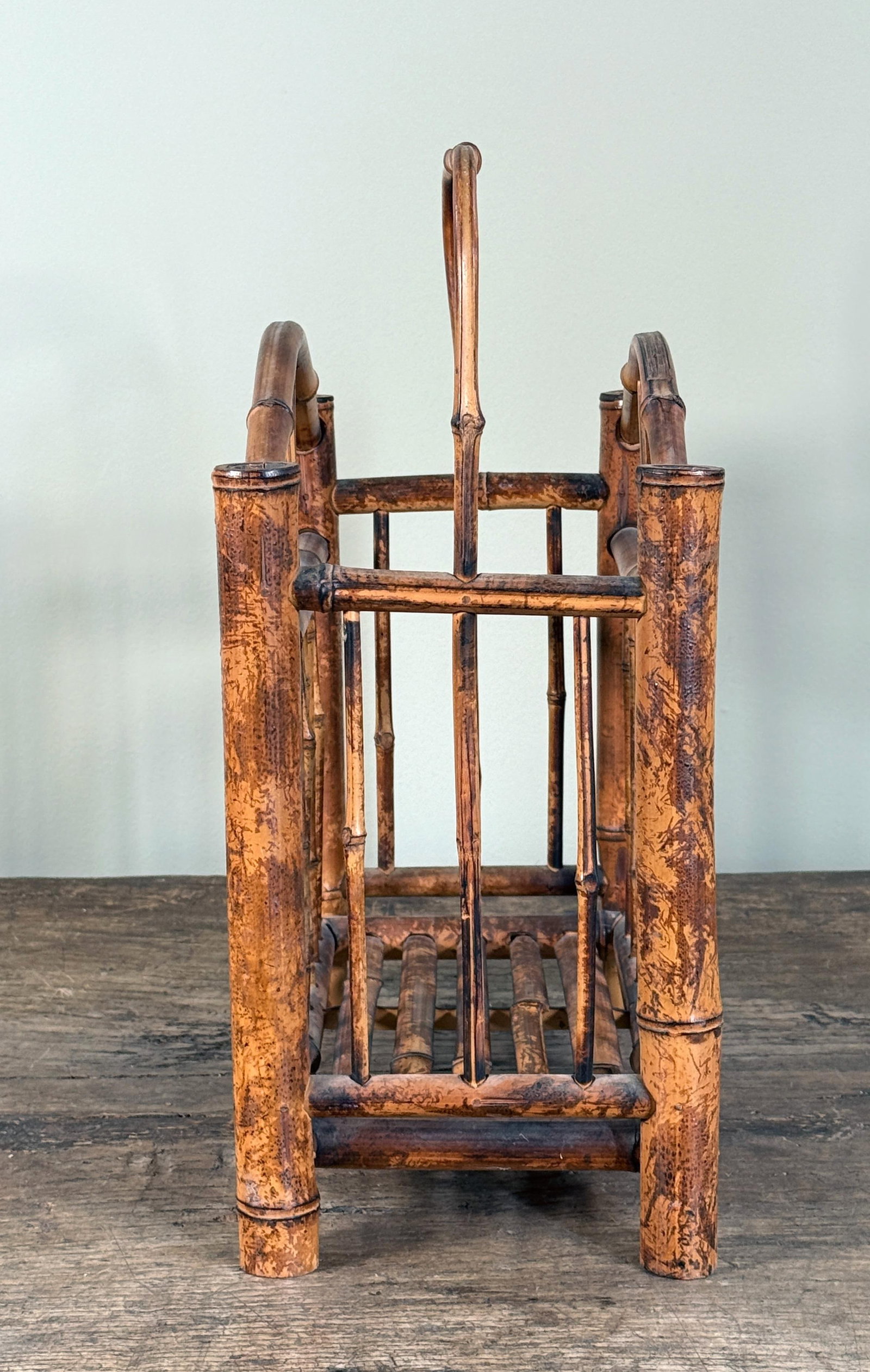 Burnt Bamboo Magazine Rack Chinoiserie Hollywood Regency Rattan Style Holder - 4