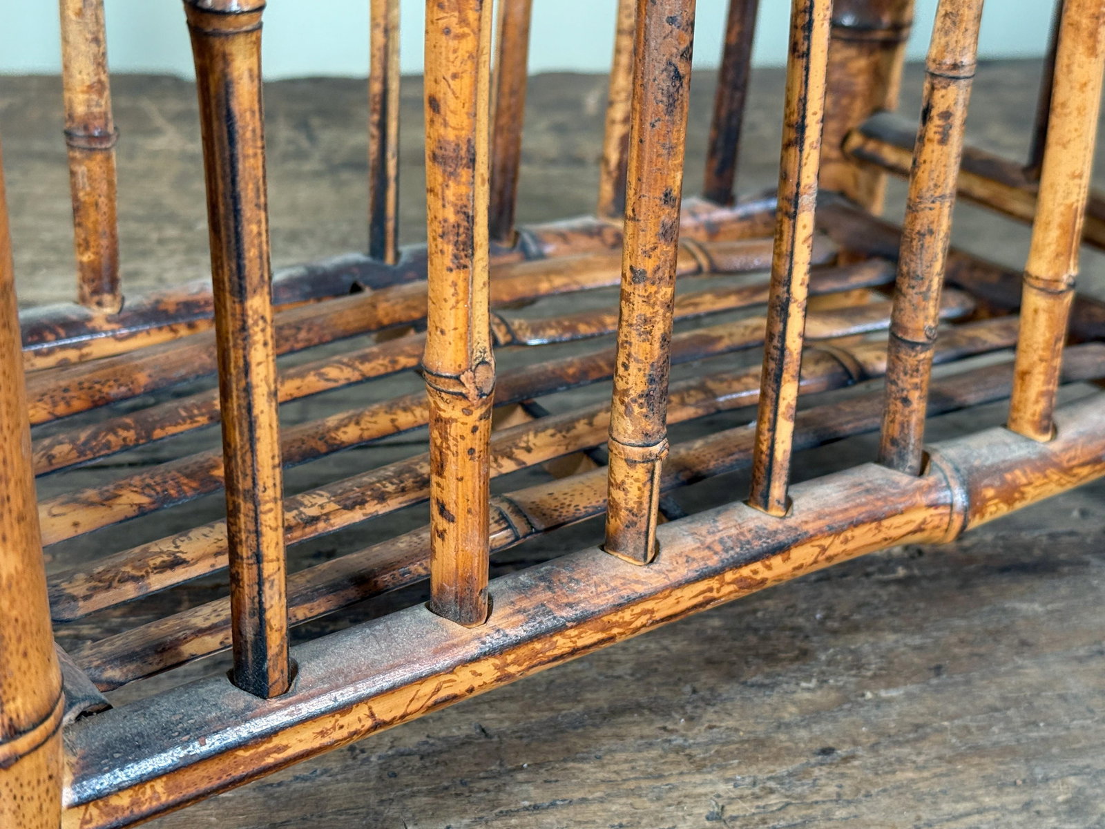 Burnt Bamboo Magazine Rack Chinoiserie Hollywood Regency Rattan Style Holder - 7