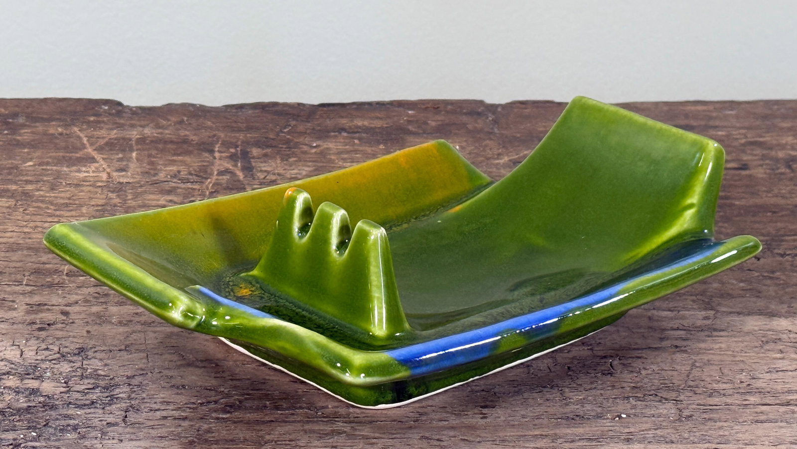 Mid Century Modern Calif Usa Green and Blue Ceramic Ashtray California Art Pottery - 5