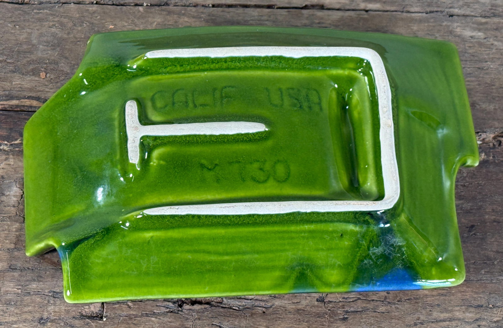 Mid Century Modern Calif Usa Green and Blue Ceramic Ashtray California Art Pottery - 6