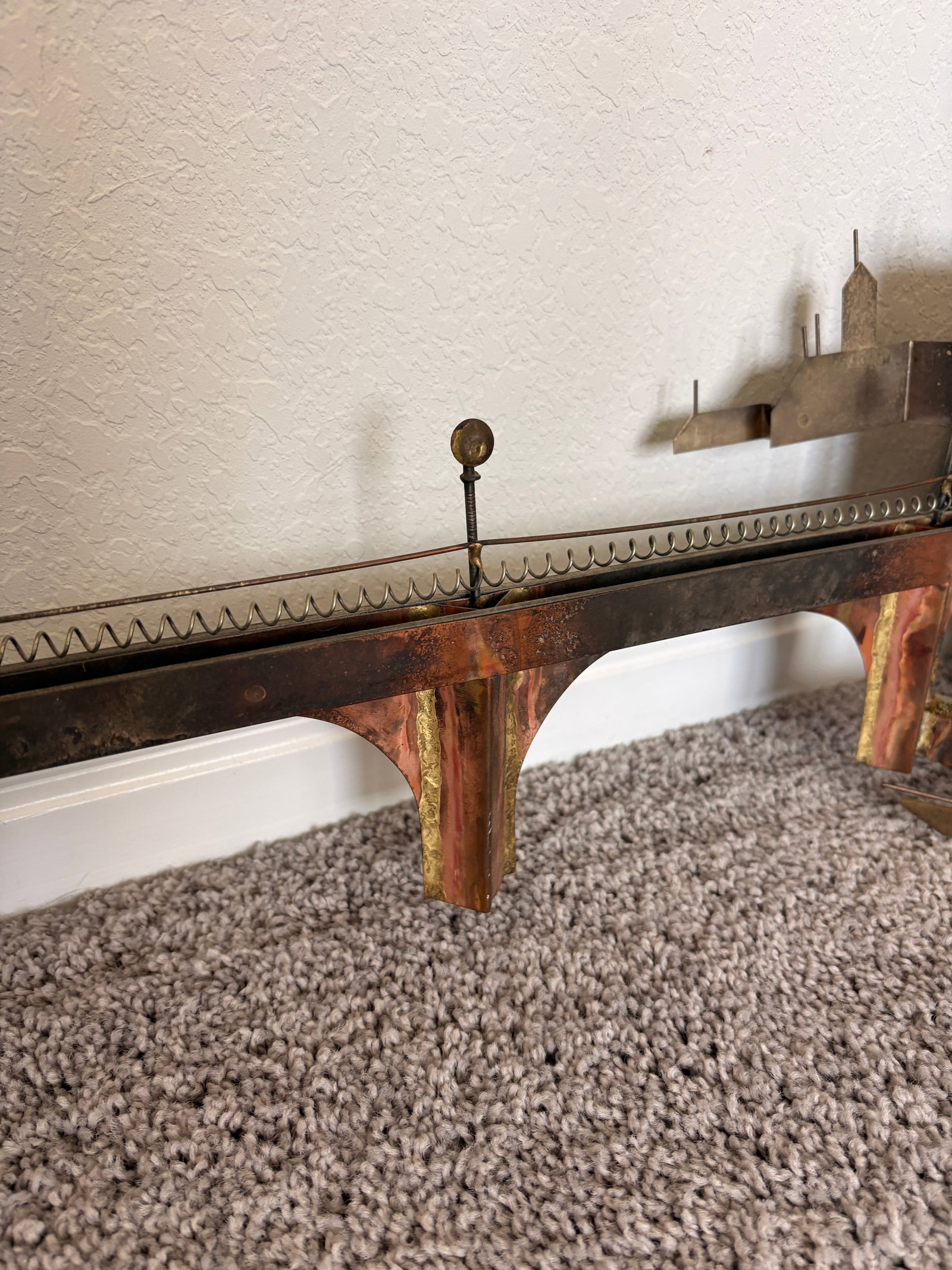 1970s Signed Curtis Jere Mid-Century Modern Brutalist Cityscape Bridge Wall Sculpture, Copper & Bras - 5