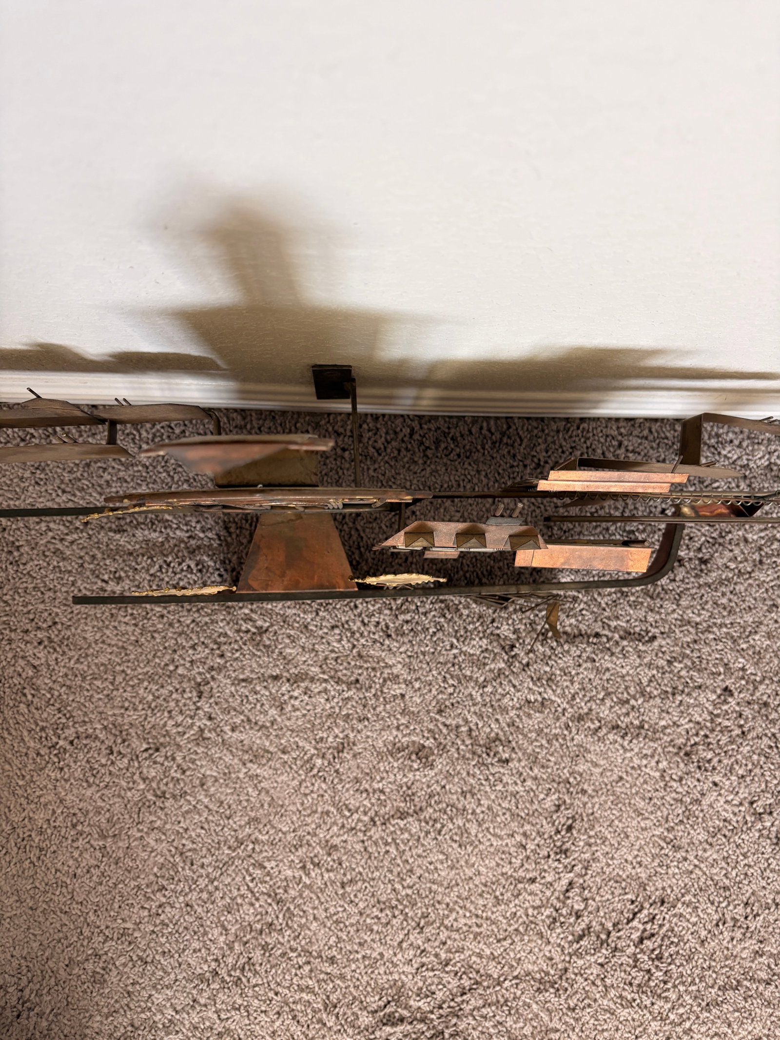 1970s Signed Curtis Jere Mid-Century Modern Brutalist Cityscape Bridge Wall Sculpture, Copper & Bras - 9
