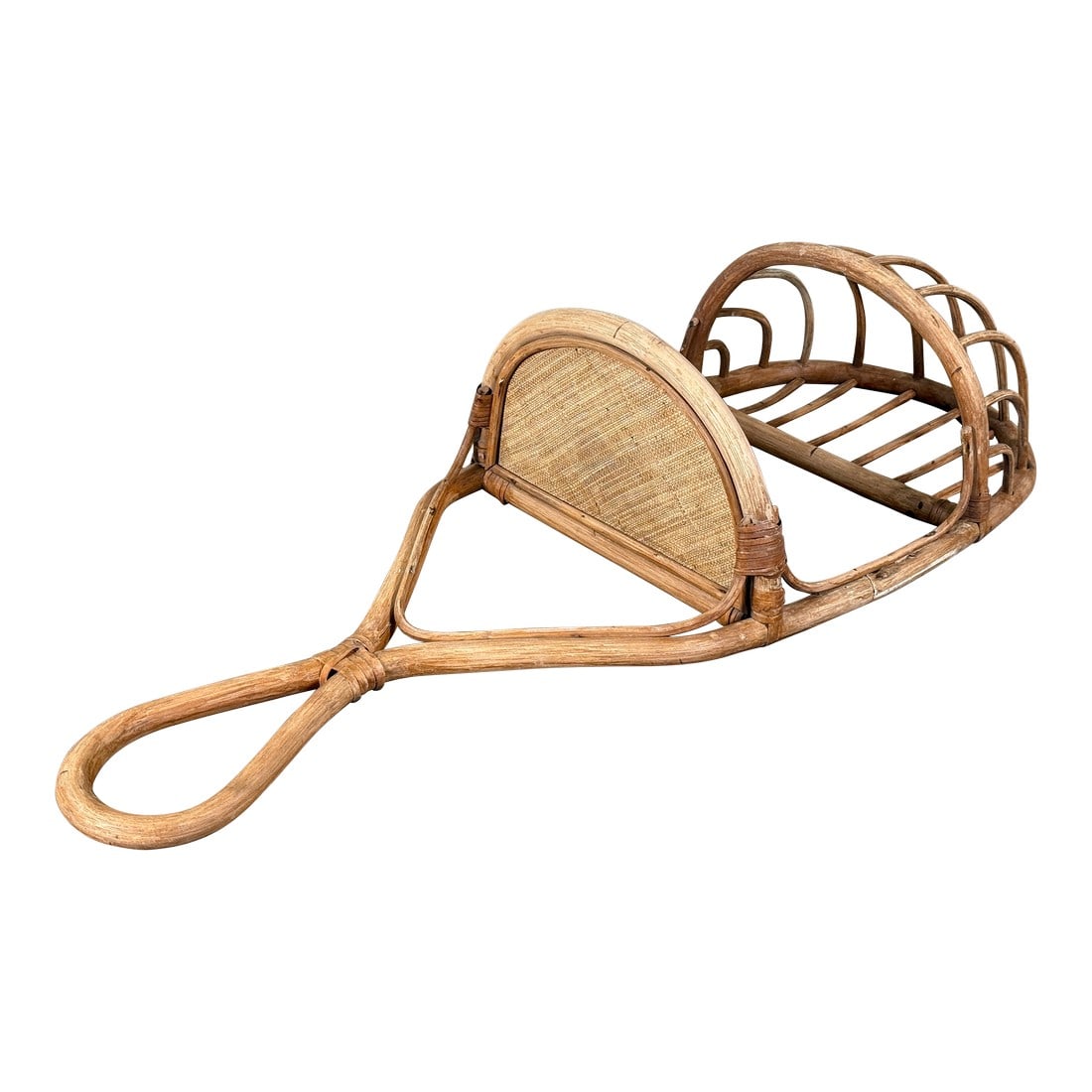 Vintage BoHo Mid Century Rattan Entry Wall Shelf W/ Hanging Basket Storage (1 of 7)