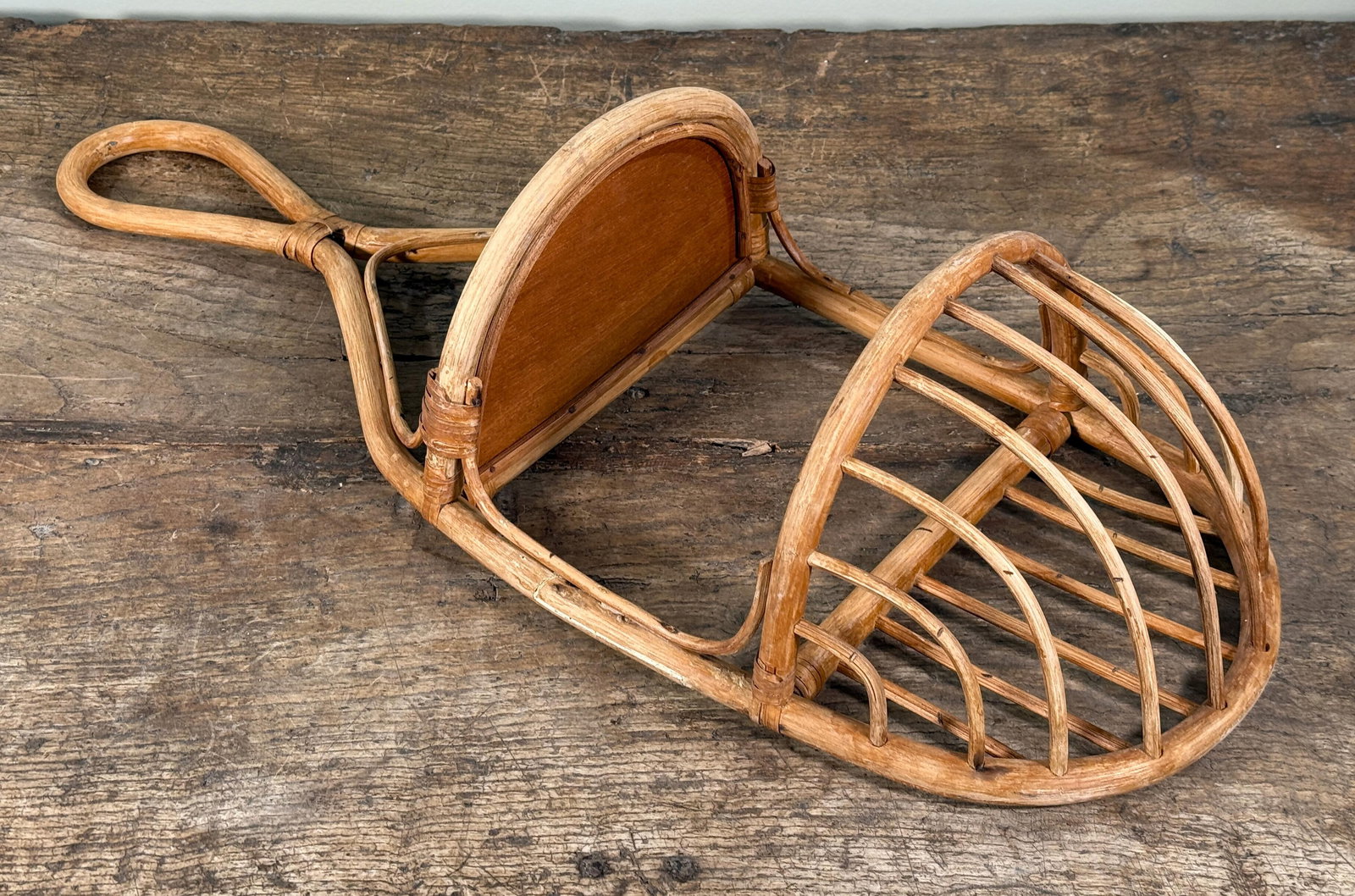 Vintage BoHo Mid Century Rattan Entry Wall Shelf W/ Hanging Basket Storage - 6