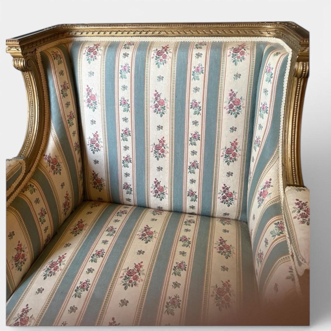 Louis XVI 19th C Gilded Bergere Chair - 2