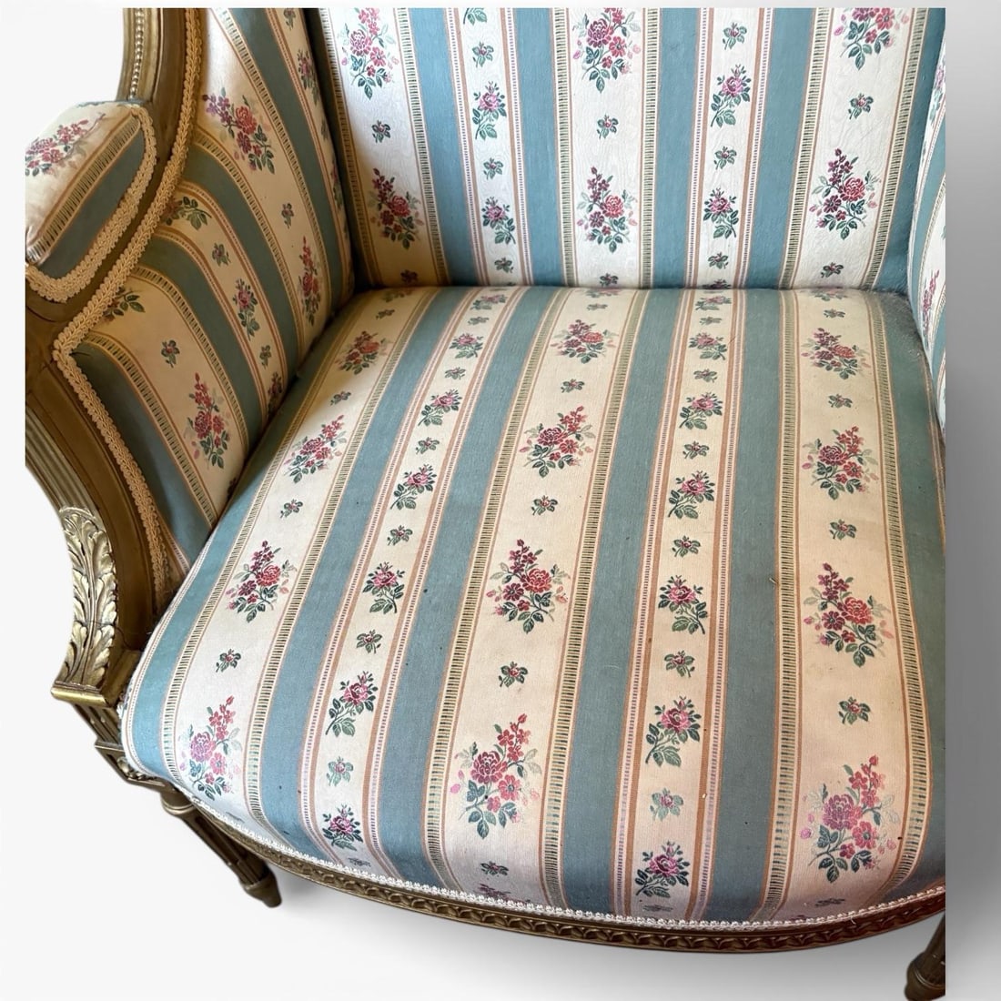 Louis XVI 19th C Gilded Bergere Chair - 7