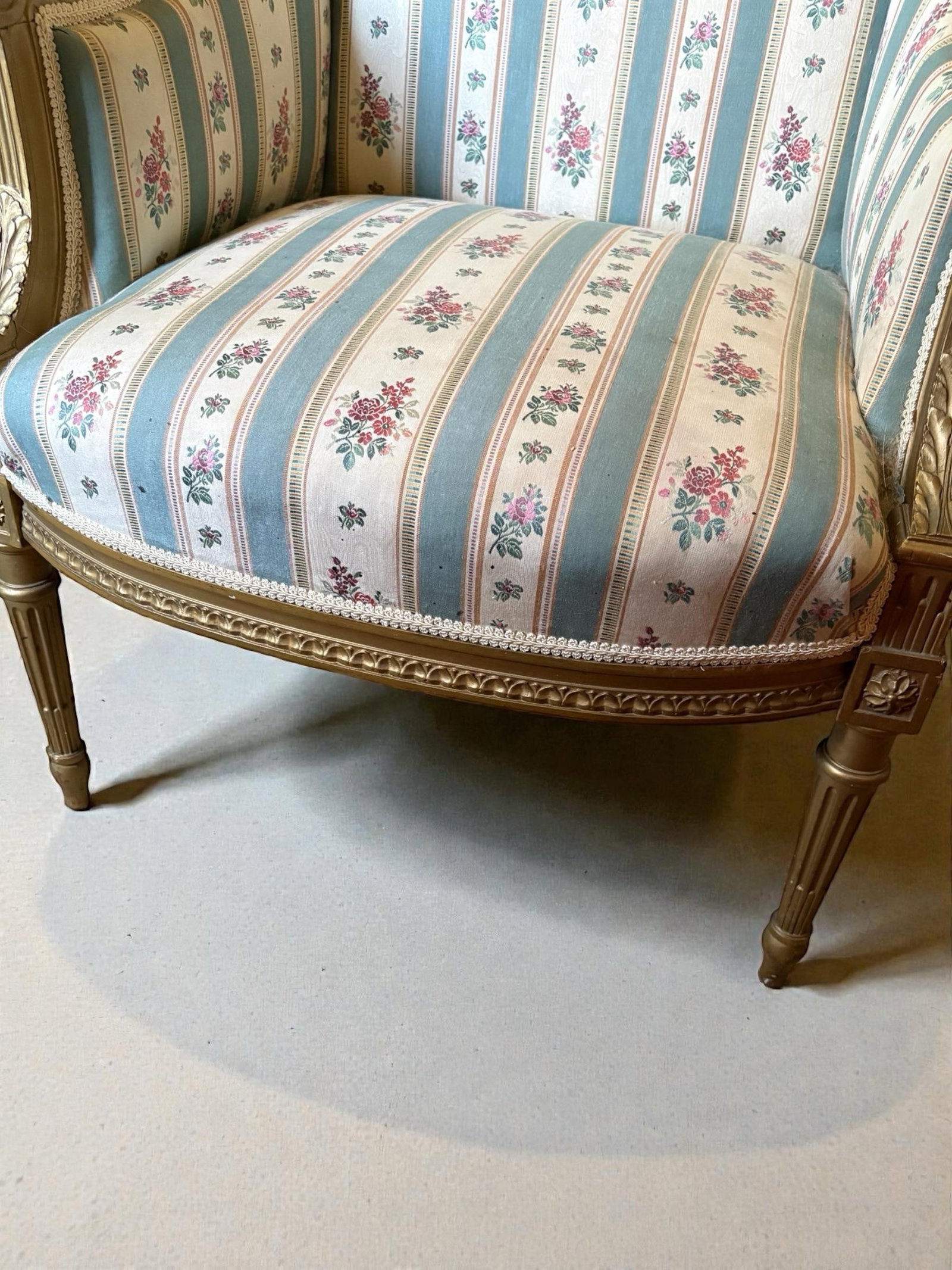 Louis XVI 19th C Gilded Bergere Chair - 8