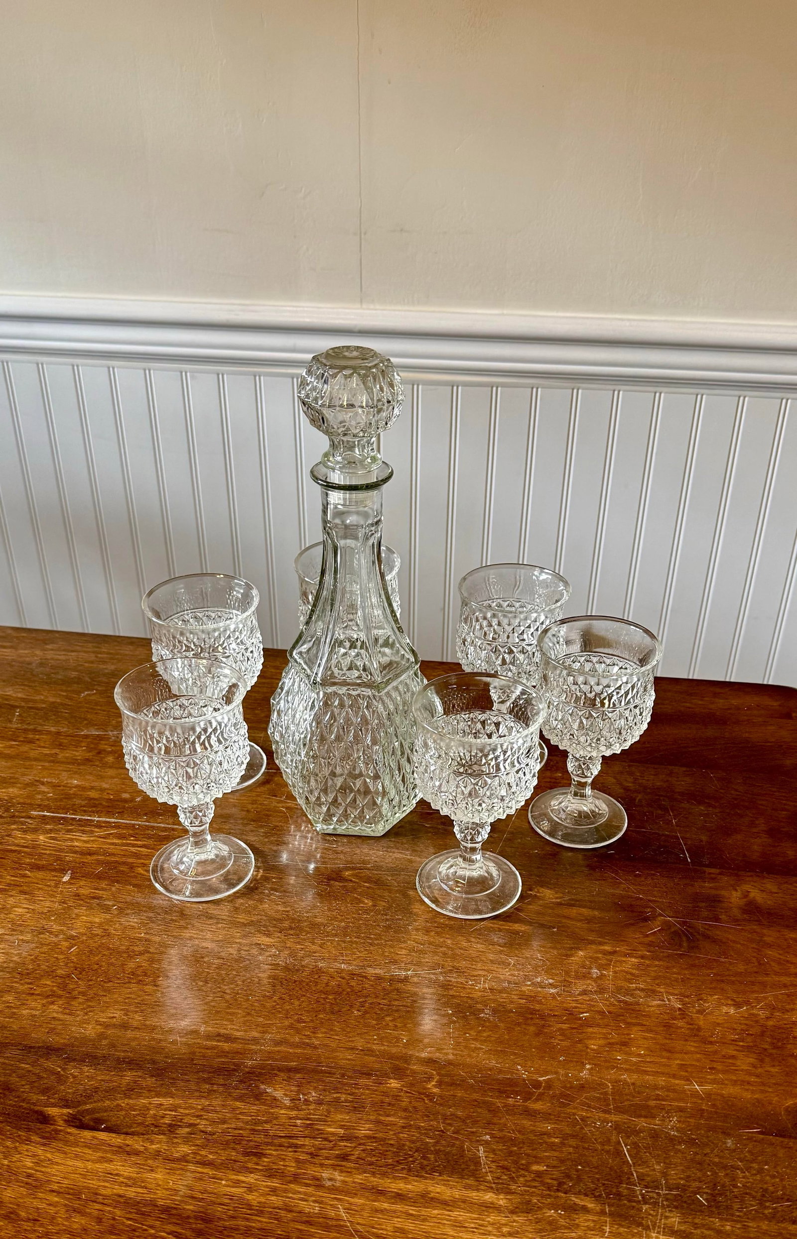 Early 20th Century Glass Decanter Set With Six Stemmed Goblets - 10