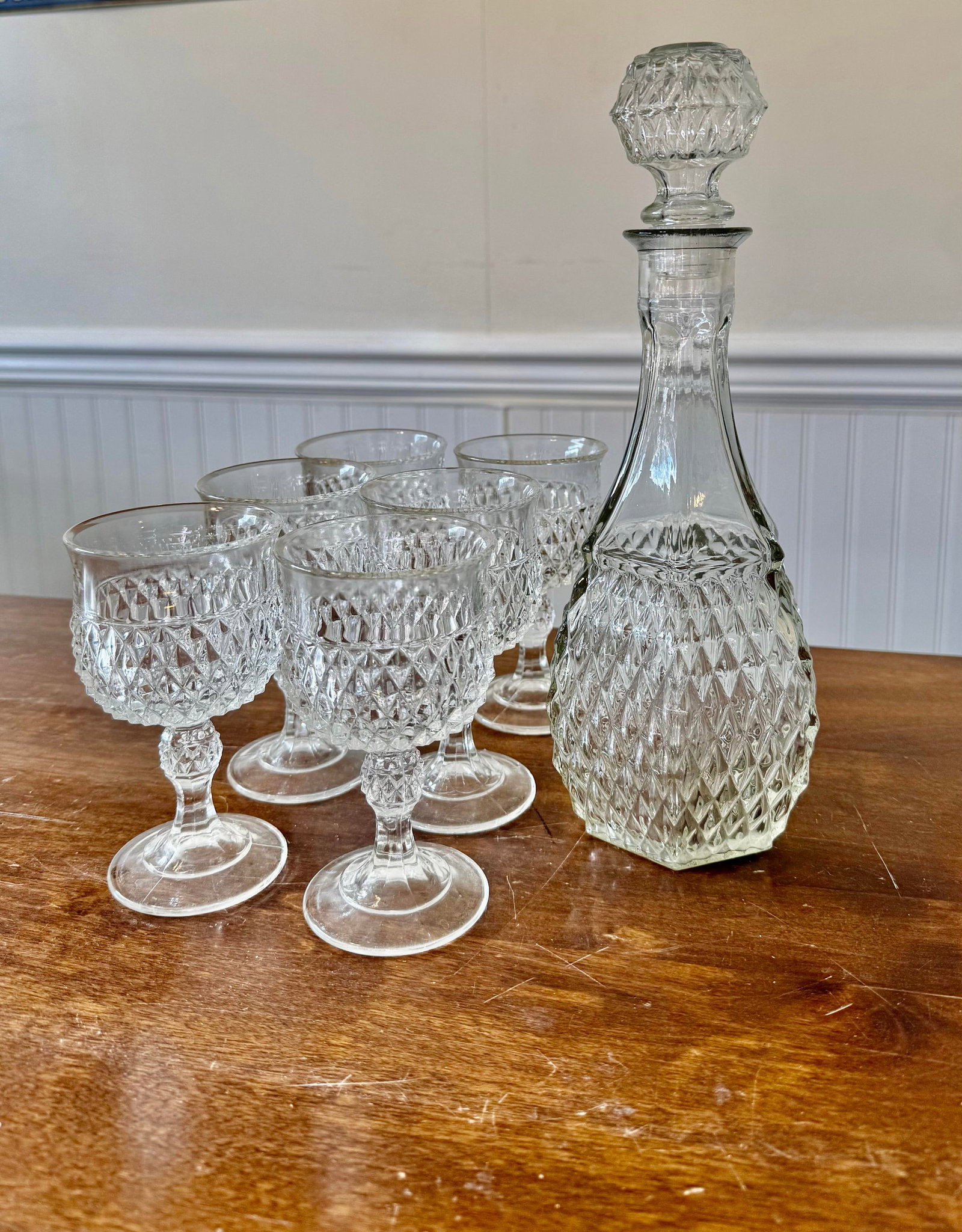 Early 20th Century Glass Decanter Set With Six Stemmed Goblets - 11