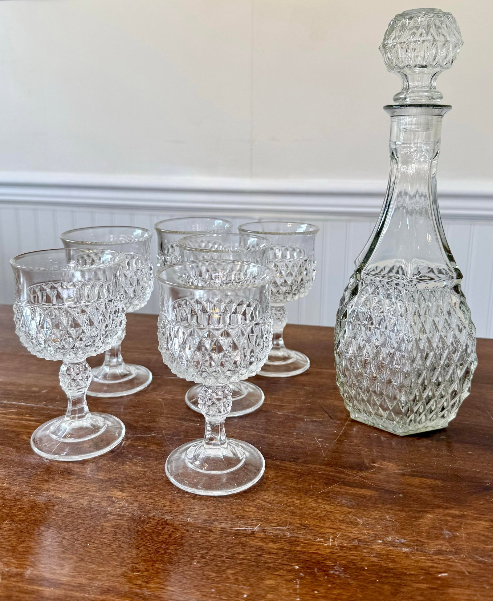 Early 20th Century Glass Decanter Set With Six Stemmed Goblets - 12