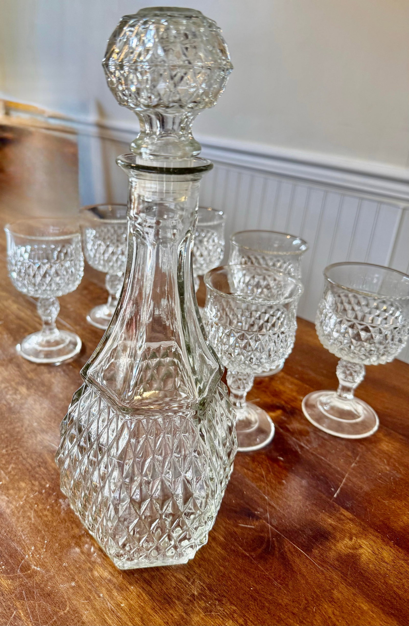 Early 20th Century Glass Decanter Set With Six Stemmed Goblets - 2