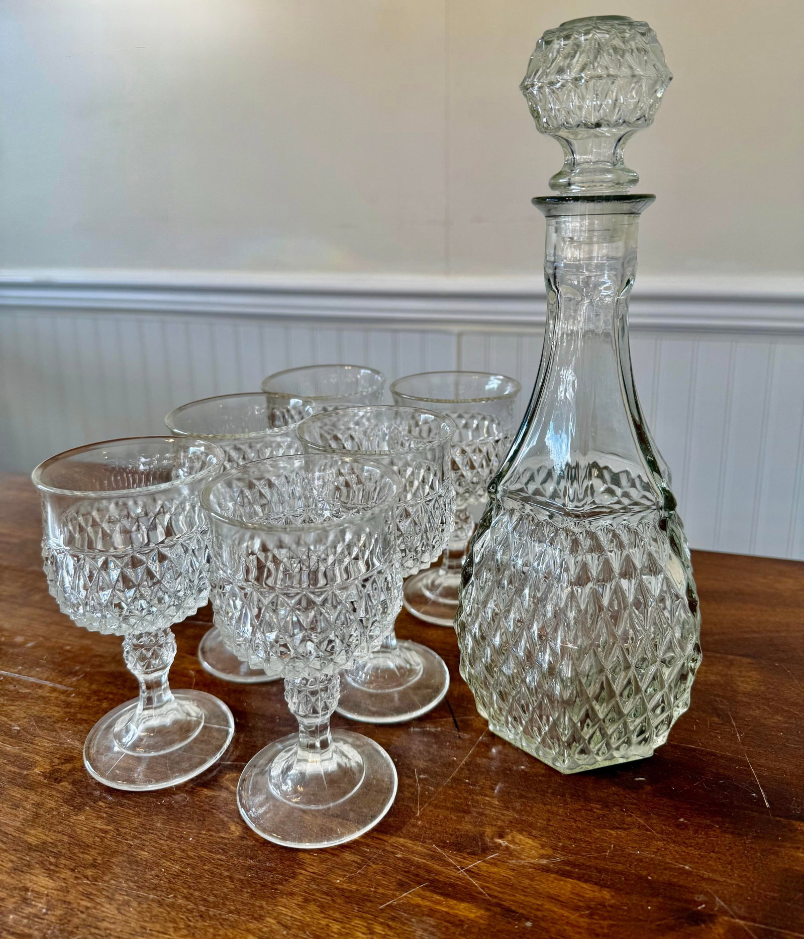 Early 20th Century Glass Decanter Set With Six Stemmed Goblets - 7