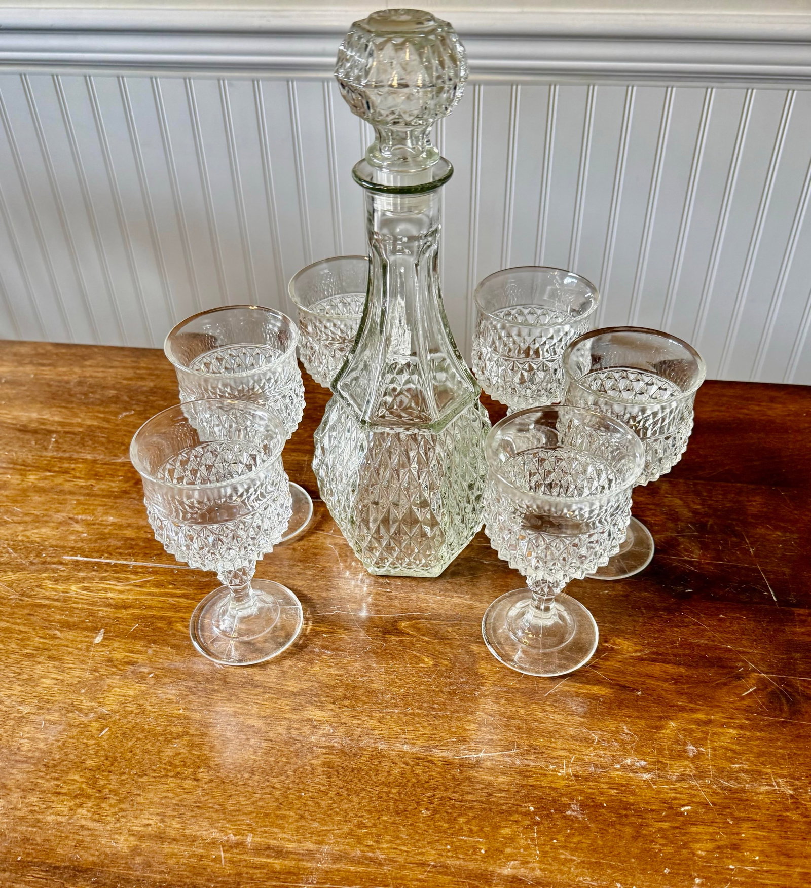 Early 20th Century Glass Decanter Set With Six Stemmed Goblets - 9