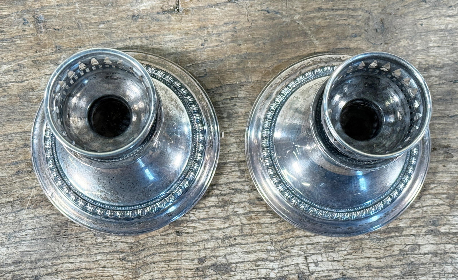 International Sterling Silver Etched Crystal Hurricane Candlesticks – A Pair - 10