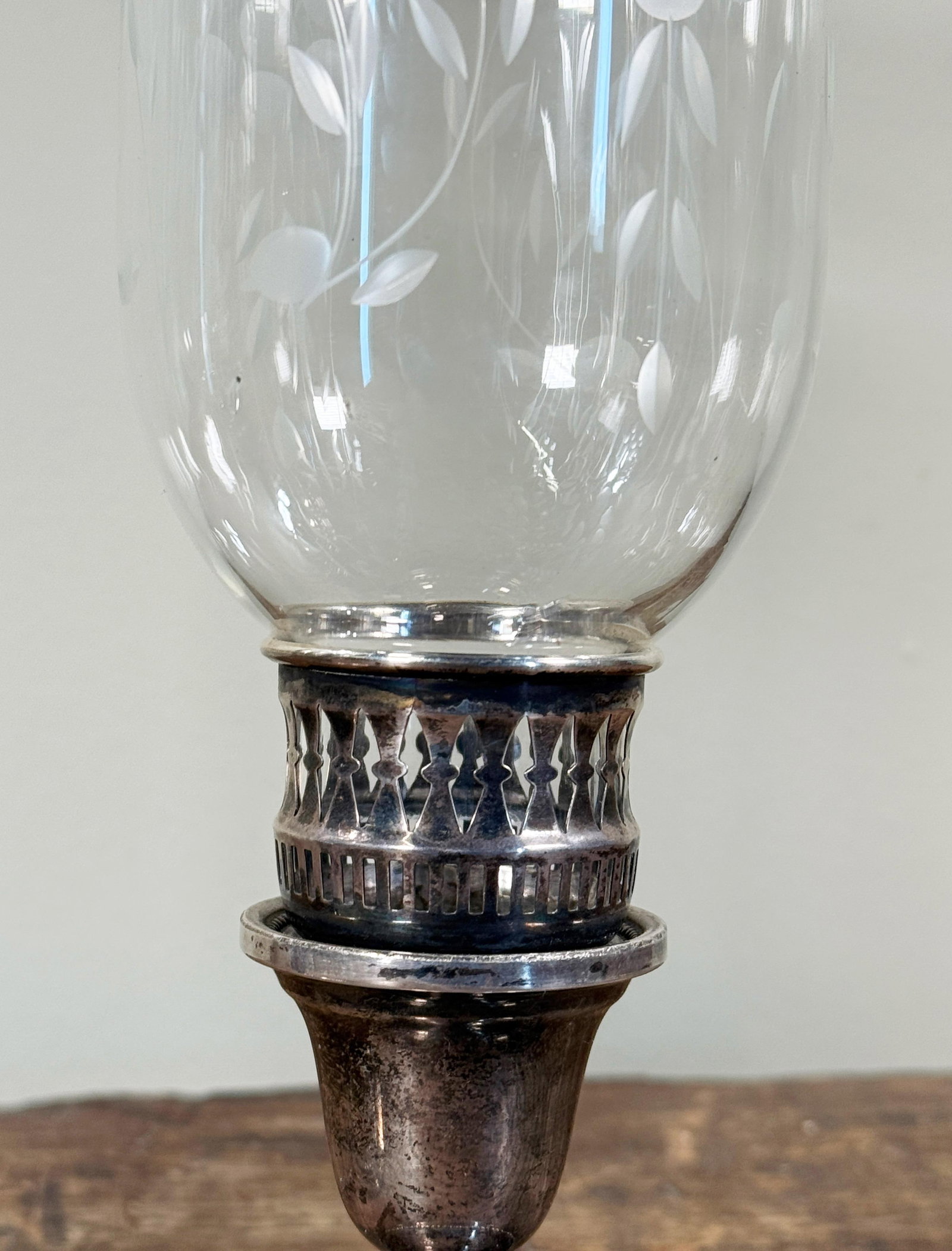 International Sterling Silver Etched Crystal Hurricane Candlesticks – A Pair - 3