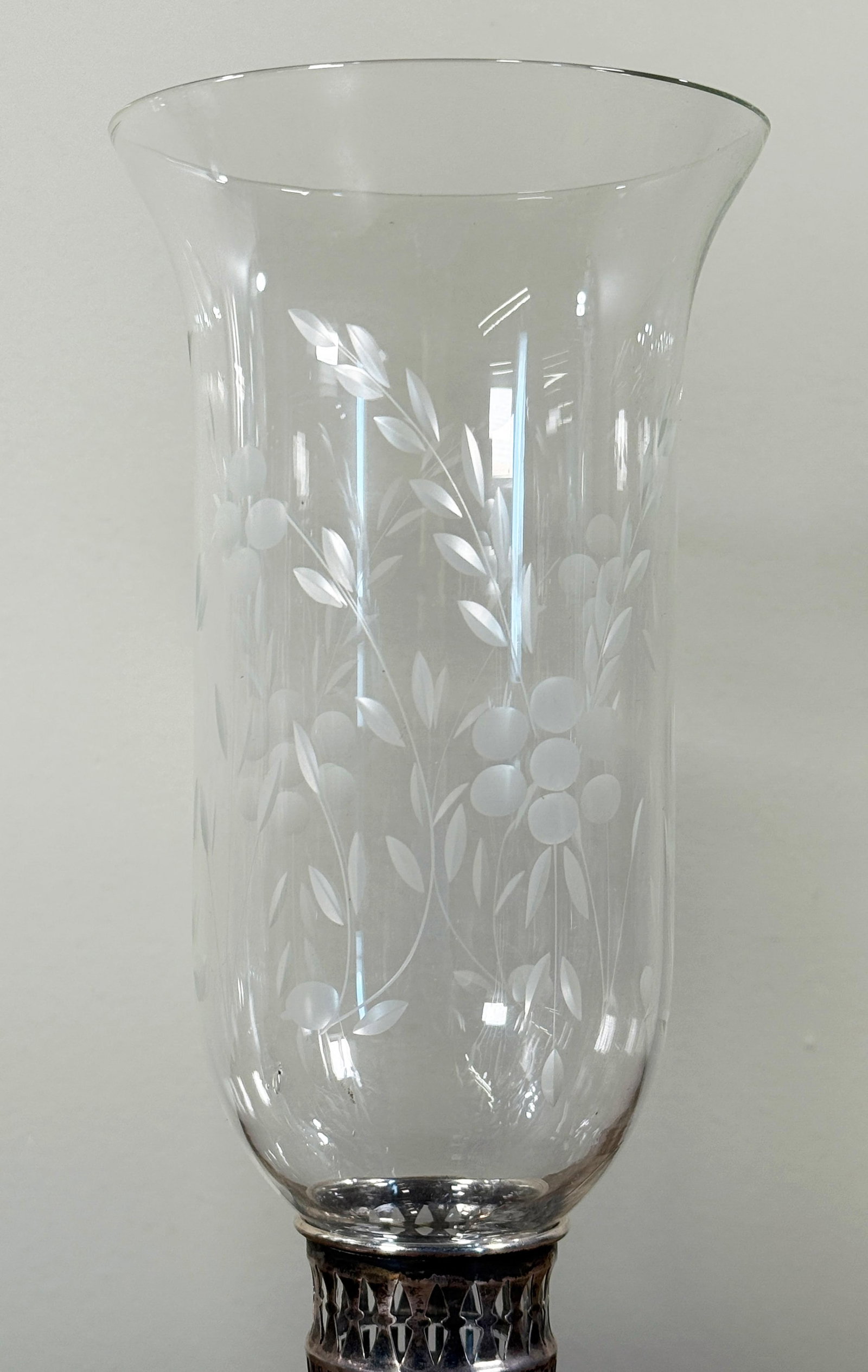 International Sterling Silver Etched Crystal Hurricane Candlesticks – A Pair - 7