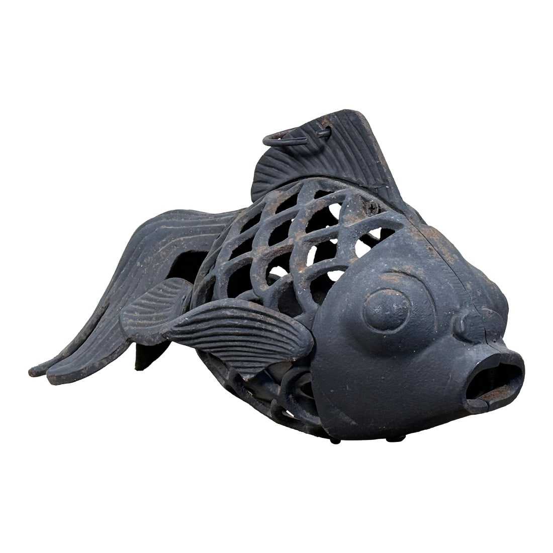 Vintage Japanese Cast Iron Figural Koi Fish Hanging Lantern (1 of 6)