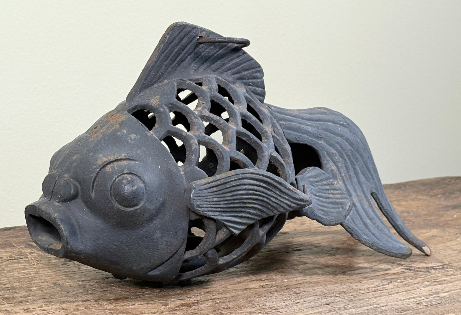 Vintage Japanese Cast Iron Figural Koi Fish Hanging Lantern - 2