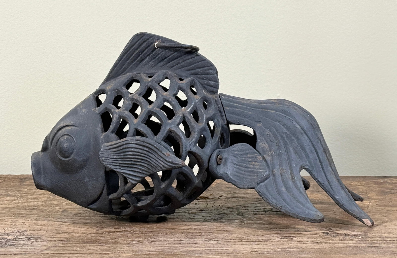 Vintage Japanese Cast Iron Figural Koi Fish Hanging Lantern - 3