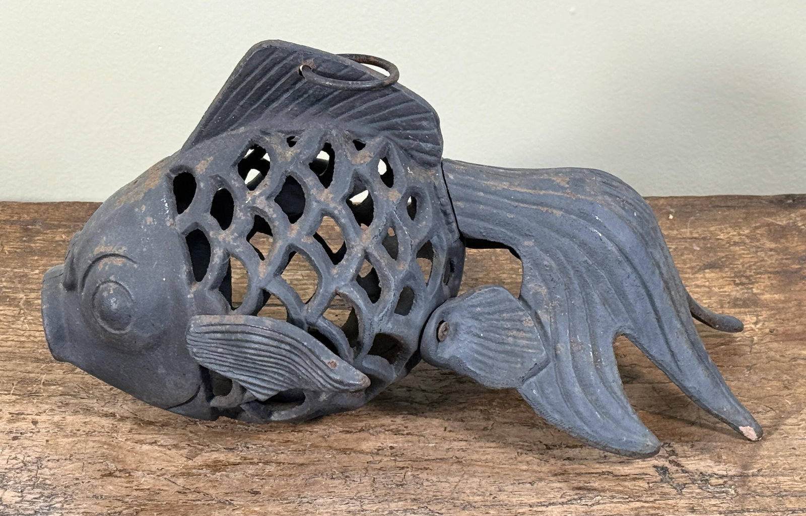 Vintage Japanese Cast Iron Figural Koi Fish Hanging Lantern - 5