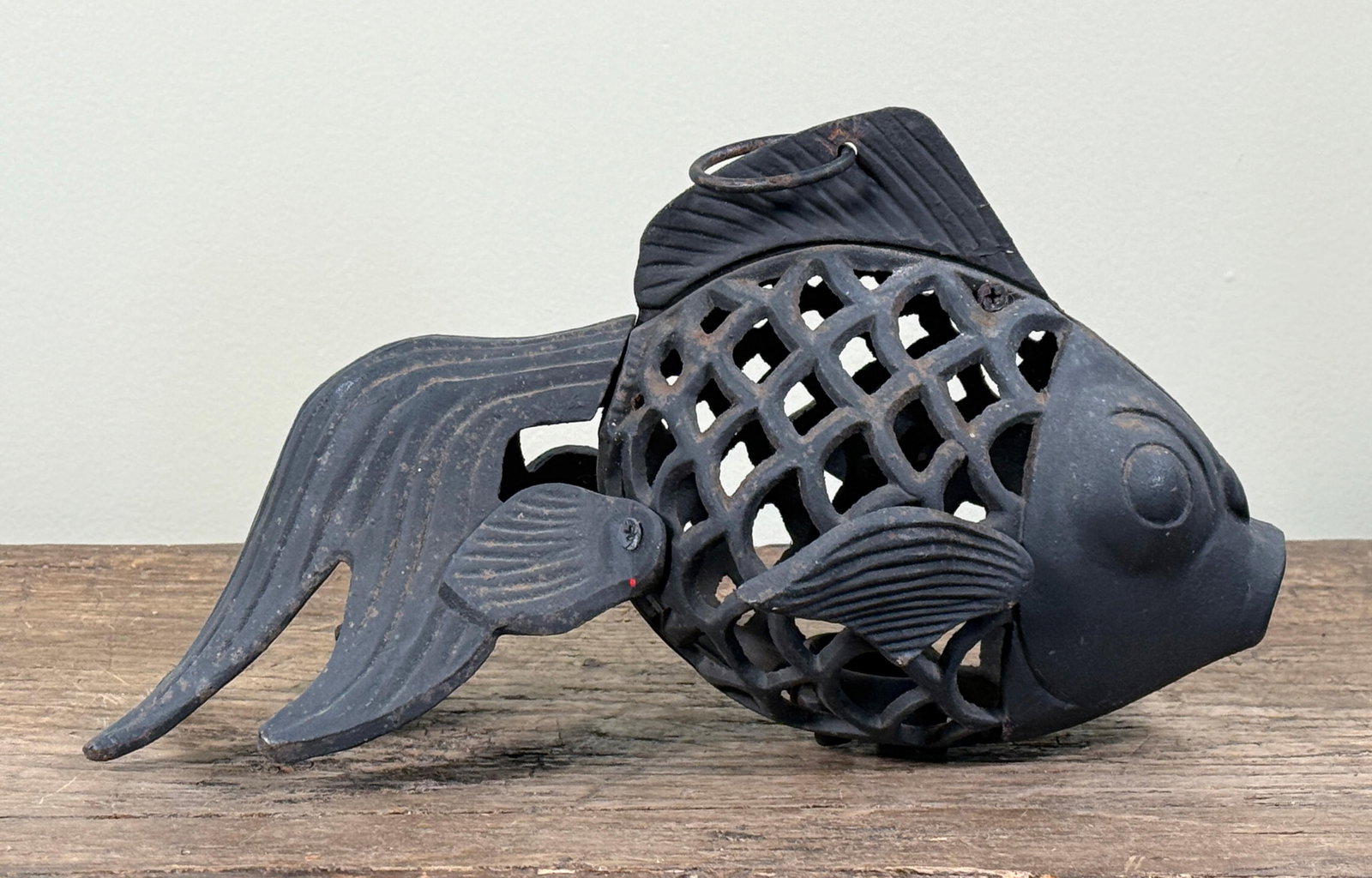 Vintage Japanese Cast Iron Figural Koi Fish Hanging Lantern - 6