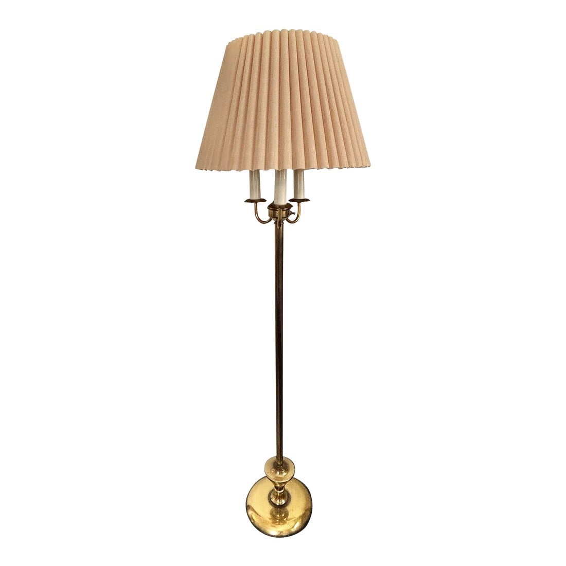 Late 20th Century American 4-Light Brass Floor Lamp on Round Base With Shade (1 of 6)