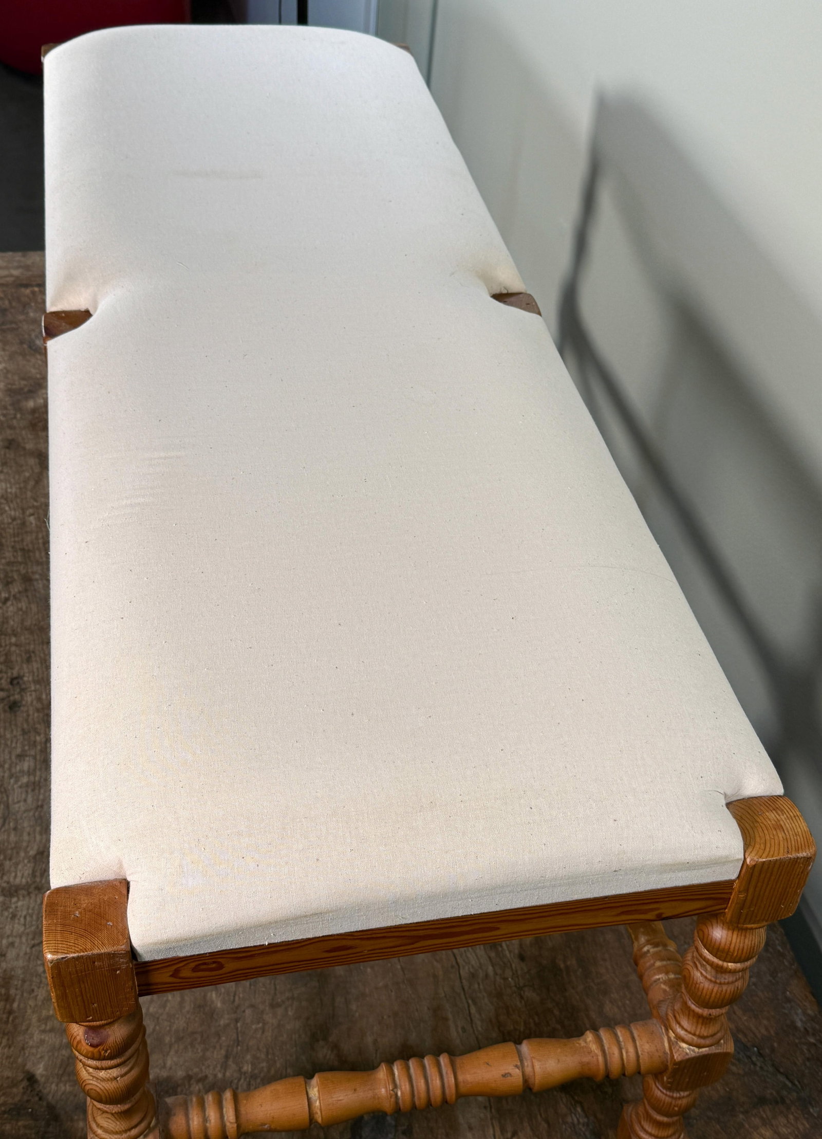 Vintage French Country Style Wood Upholstered Bench With Turned Legs - 8