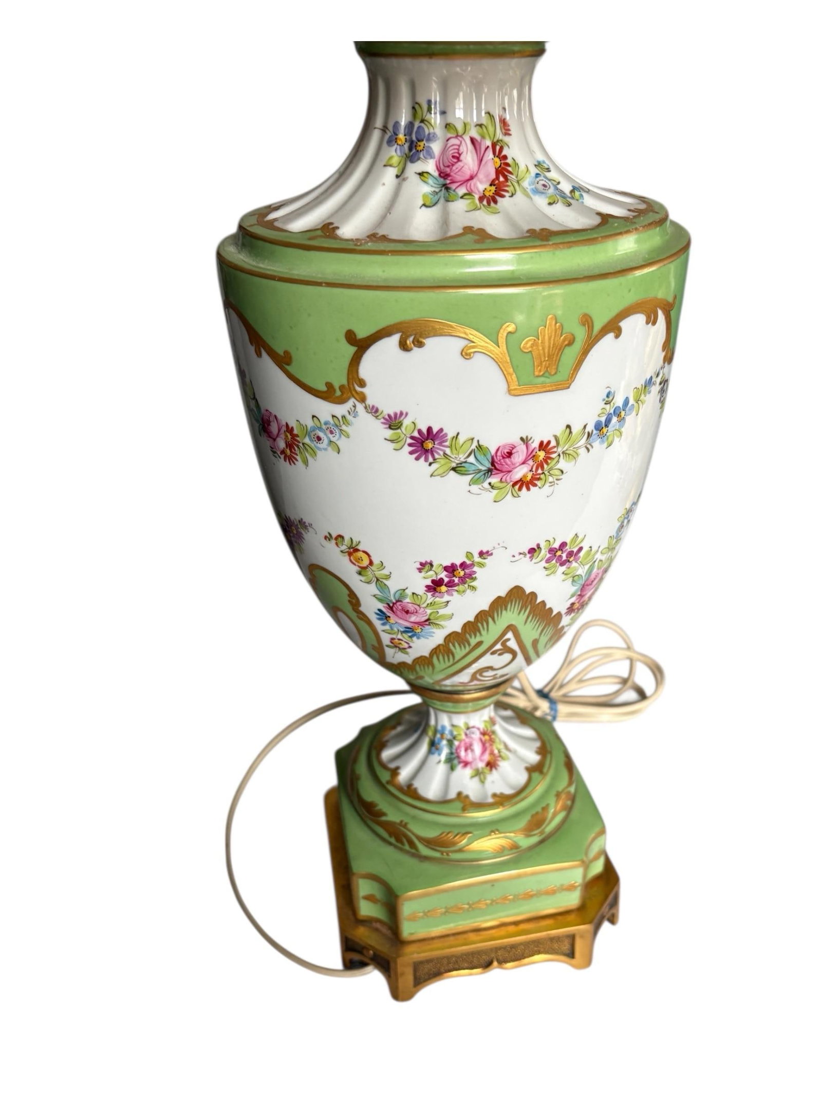 Late 19th C Sevres Style Lamp Hand Painted and Hand Gilded in Louis XVI Style - 2