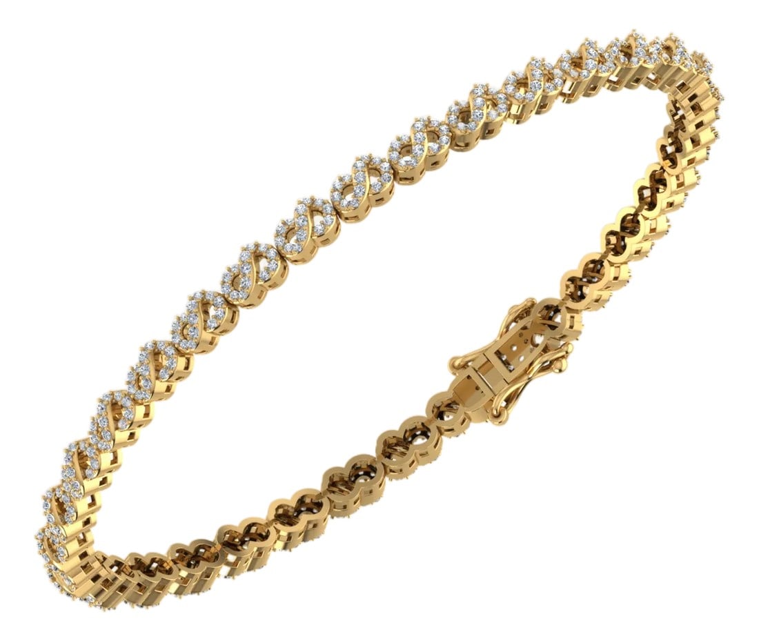 10K Yellow Gold Round Diamond Infinity Designer 7 Inch Bracelet 1-1/2 Cttw: Timeless Grace for a LifetimeCelebrate a bond that never ends with this stunning designer infinity bracelet13. Cast in radiant 10K yellow gold, the repeating infinity links are encrusted with