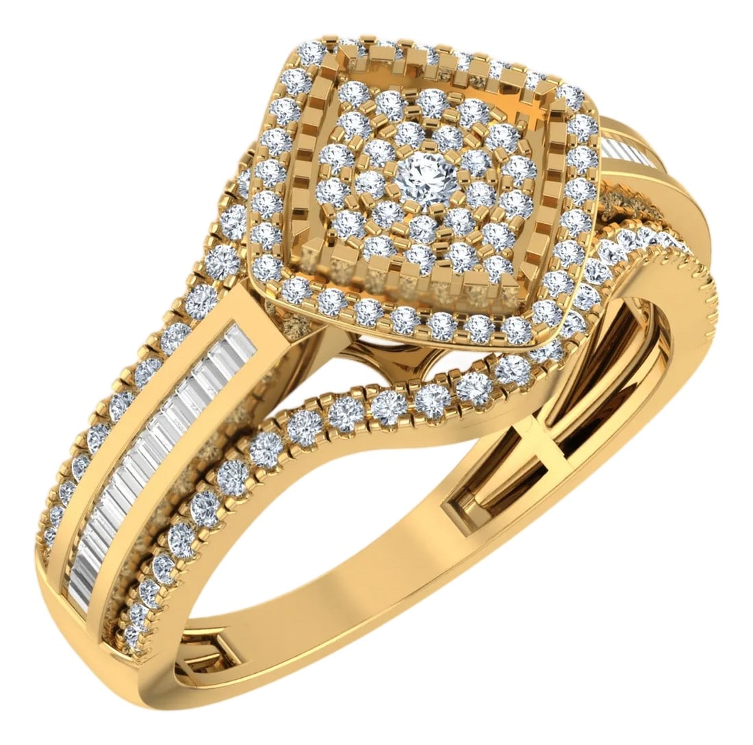 10K Yellow Gold Round Baguette Diamond Square Head Sz 7 Designer Ladies Ring 3/4 Cttw: Golden Square: 10K Yellow Gold & 3/4 Cttw Diamond Designer RingStructured Brilliance in Radiant GoldClassic warmth meets modern geometry in this 3/4 Cttw square-head ring. The 10K yellow gold band