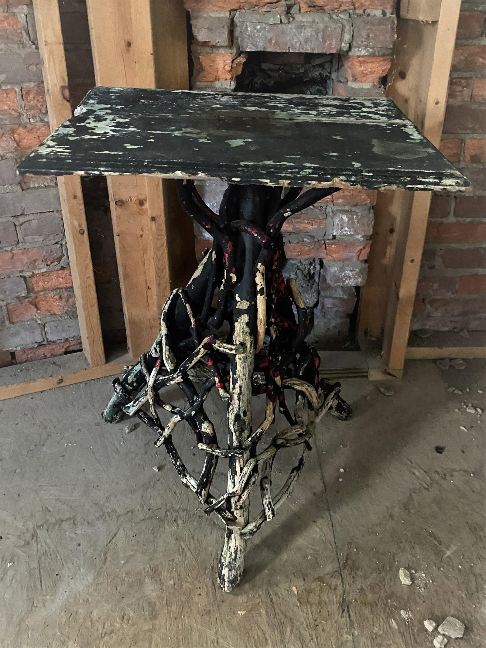 19th C Adirondack Handmade Cabin Shabby Chic Twig Vine Plant Stand Lamp Table - 2