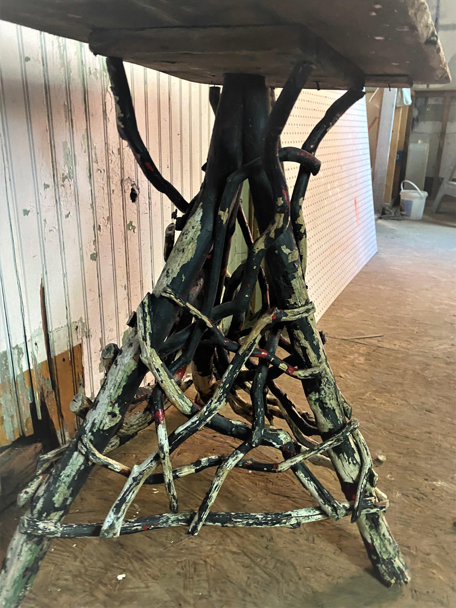 19th C Adirondack Handmade Cabin Shabby Chic Twig Vine Plant Stand Lamp Table - 4