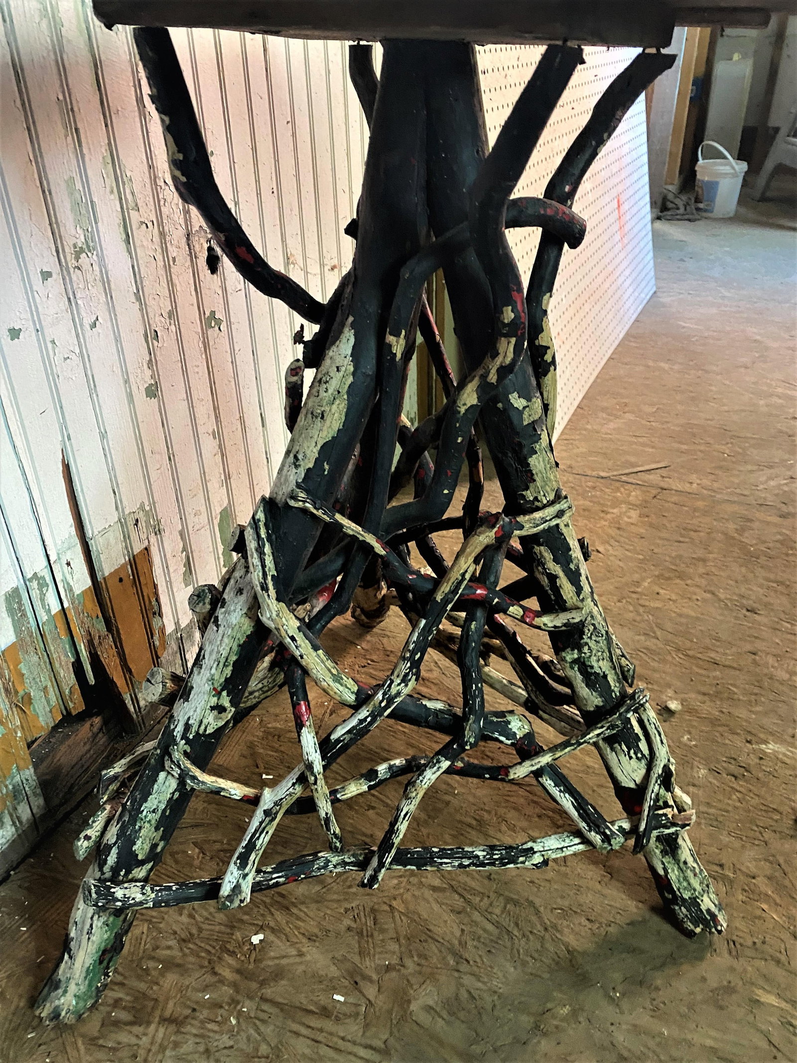 19th C Adirondack Handmade Cabin Shabby Chic Twig Vine Plant Stand Lamp Table - 5