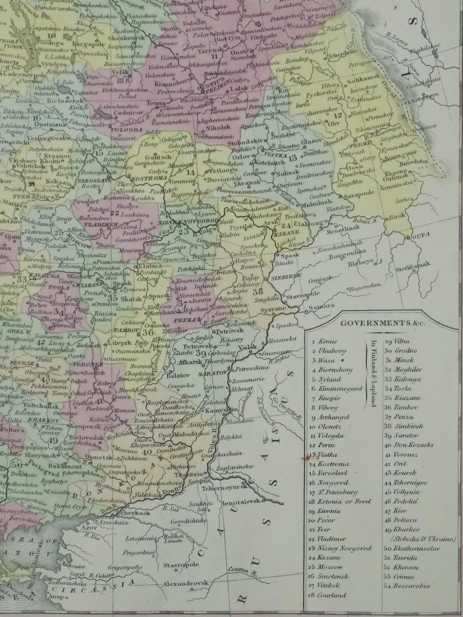 Map of Russia in Europe by Cowperthwait, 1850 - 4
