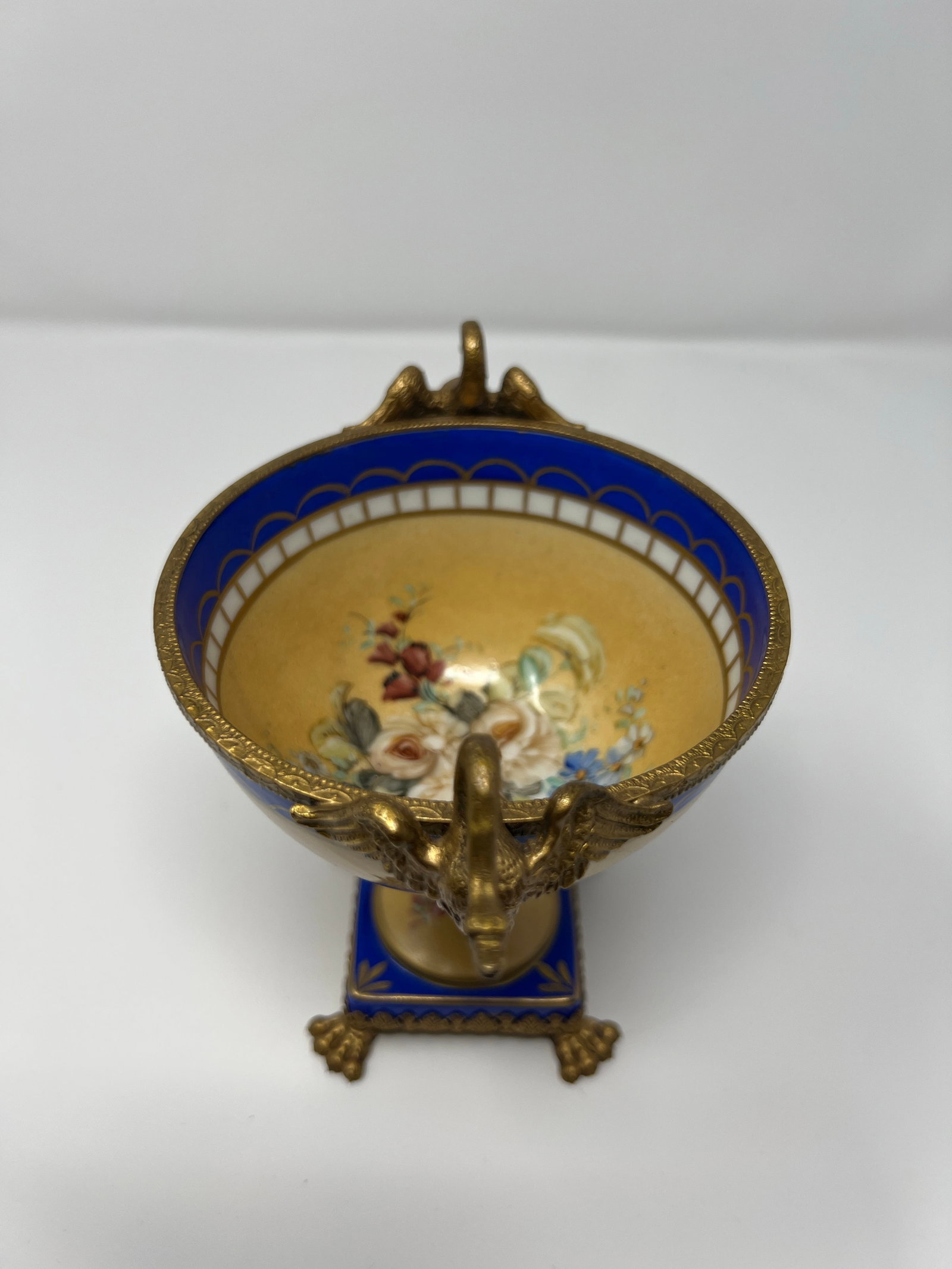 Mid 20th Century French Limoges Neoclassical Porcelain Urn With Gilt Bronze Swan Handles - 9