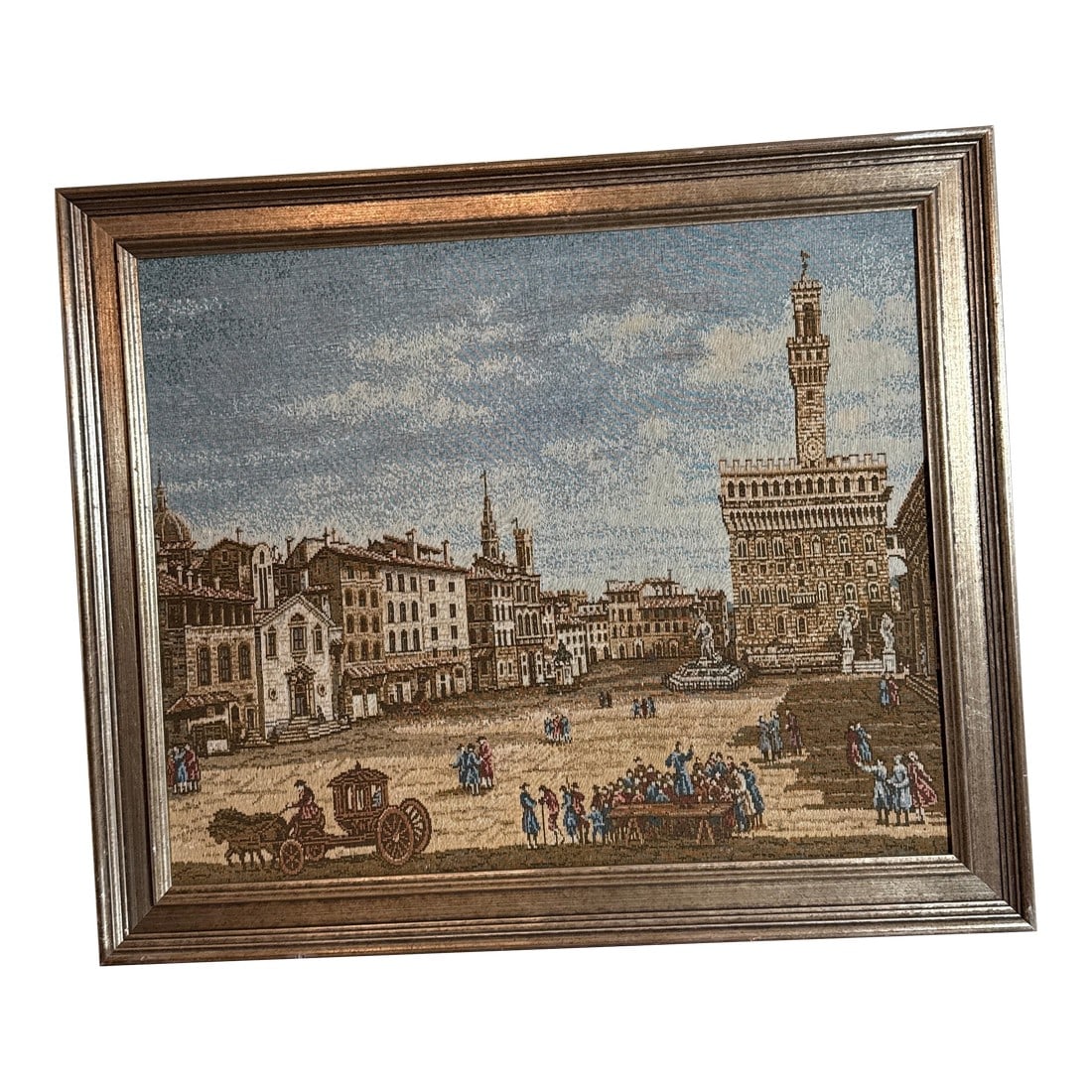 Vintage Italian Framed Needlepoint Textile: Beautiful Italian needlepoint style textile good look and size, in an original beautiful gray frame Condition: Alterations: Original Condition Unaltered Imperfections: Some Imperfections Condition