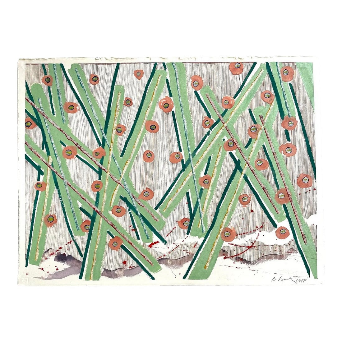 Barbara Beck 1988 Abstract Painting on Paper - Signed/Dated/Unframed: Barbara Beck Painter Printmaker Beck's work is inspired by artist such as Helen Frankenthaler, Clifford Still, Yosef Albers. AWARDS CAPS Grant, New York State Council on the Arts, 1983-84 COLLECTIONS 