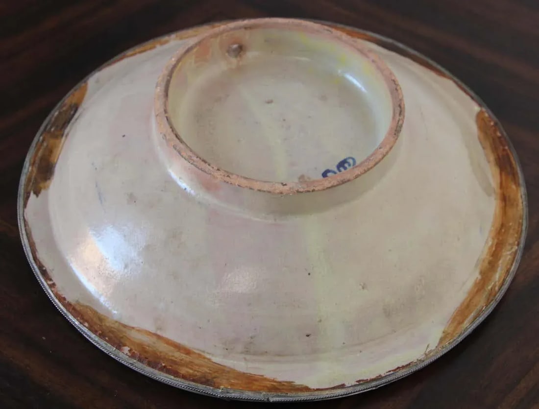 Moroccan Ceramic Blue Bowl Adorned With Silver Filigree From Fez Antique 1920s - 4
