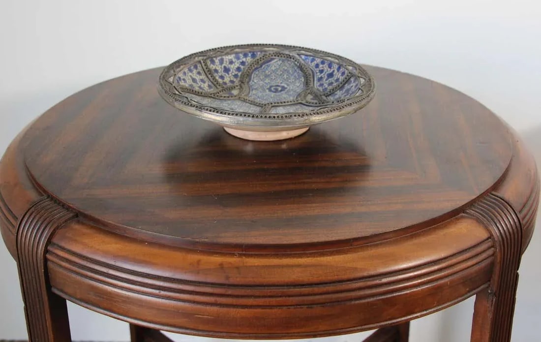 Moroccan Moorish Ceramic Bowl Adorned With Silver Filigree From Fez - 7